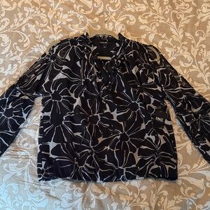 INC International Concepts Black and White Floral Top